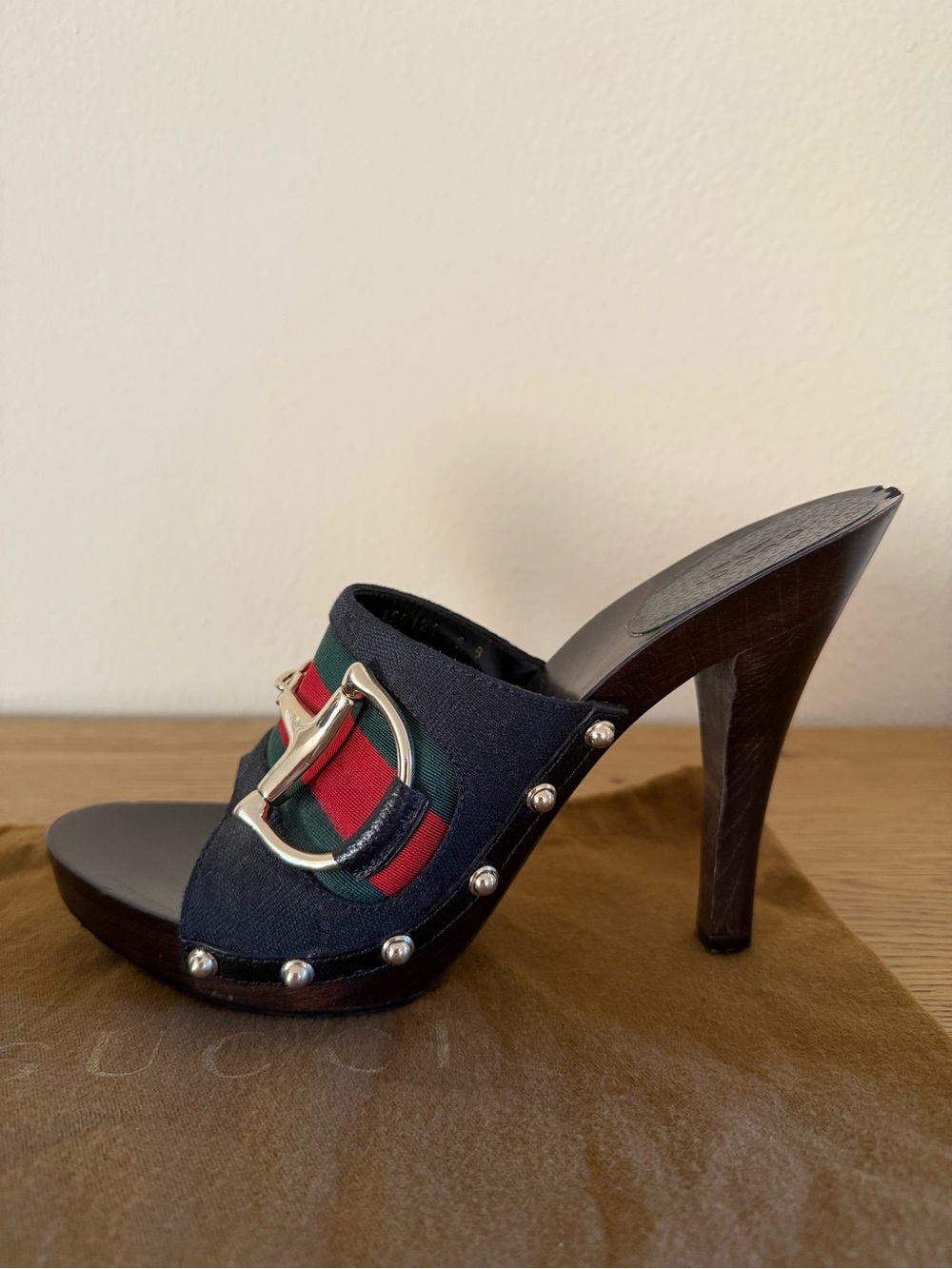 Gucci GG Canvas Horsebit Platform Heels Size 9